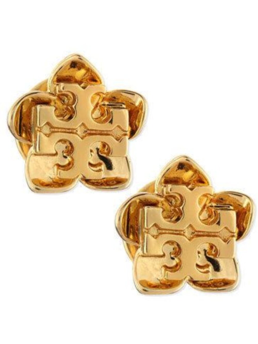 Tory Burch Gold Logo Clover Stud Earrings Classic Designer Studs